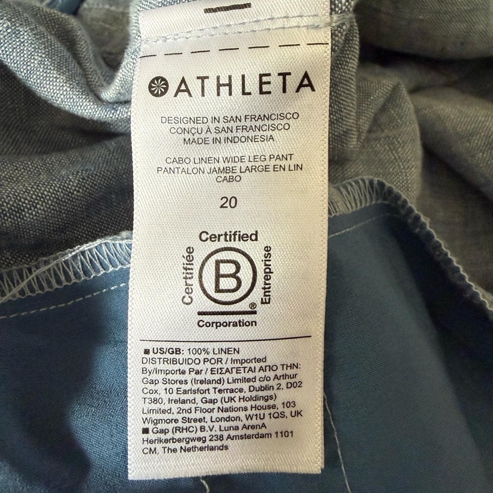 ATHLETA 100% Linen Comfy Lightweight Casual Wide-Leg Pull-On Cabo Pants Size 20 - Picture 8 of 8